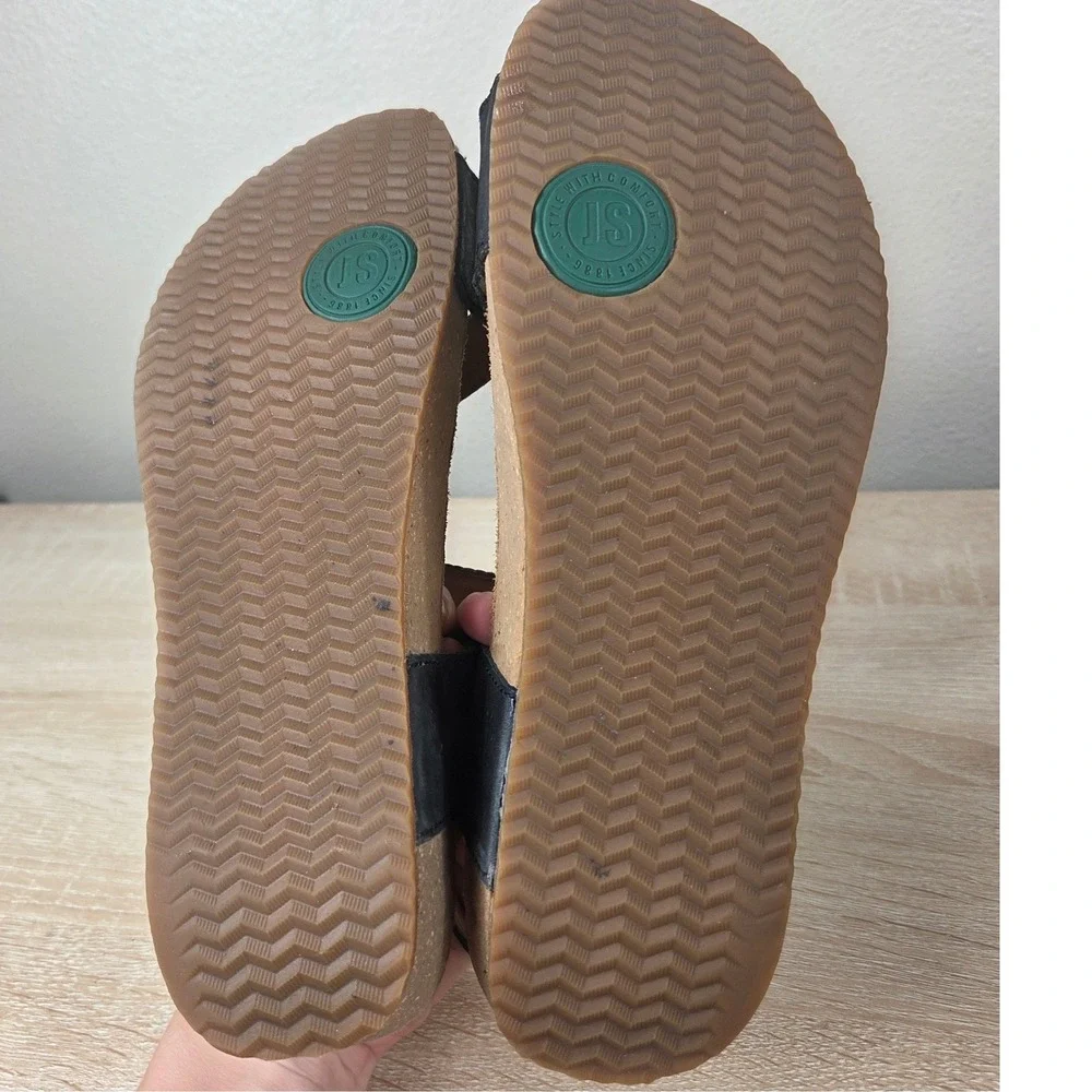 Josef Seibel Black Leather Comfort Sandals Women's EU 41 US 10 Adjustable